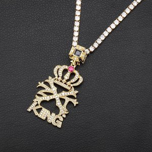 Collier pendentif couronne plaqué or avec micro-pavé de zircon, chaîne corde, bijoux hip-hop pour soirée - Product Image 2