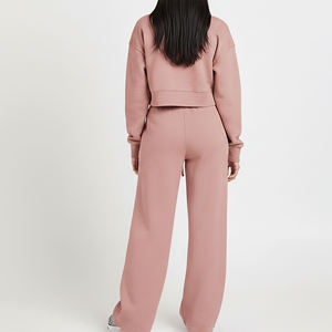 Wholesale Women's 2 Piece <b>Knitted</b> <b>Set</b> Full Sleeve Crop Top Wide Leg Pants Solid Color Loose Fit All Seasons Casual Fleece - Product Image 6