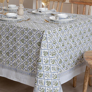 Handmade Block Print Cotton <b>Tablecloth</b> Farmhouse Wedding Party Dining Decor Boho Floral <b>Rectangle</b> Customized Logo New Year - Product Image 2