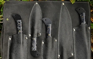 Ensemble de couteaux de cuisine artisanal Majestic en acier inoxydable 3 pièces, personnalisé, écologique, avec manche en bois de rose et étui en cuir véritable - Product Image 2