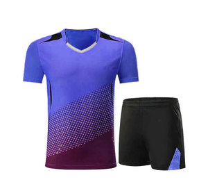 เสื้อยืดเทนนิสชายแบบแห้งเร็วพิมพ์ลายดิจิทัลใหม่พร้อมกางเกงขาสั้น โพลีเอสเตอร์ระบายอากาศ ชุดแบดมินตัน ป้องกันรังสียูวี ขายส่ง - Product Image 3
