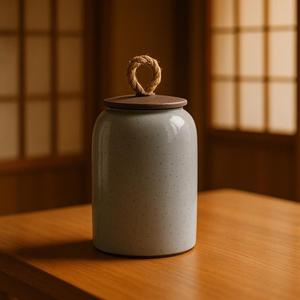 โถเก็บของลายจุดสไตล์มินิมอลพร้อมฝาปิดหูเชือกเคลือบเงาเรียบเนียน ใช้ตกแต่งเคาน์เตอร์หรือจัดระเบียบตู้เก็บของอย่างสวยงาม - Product Image 1