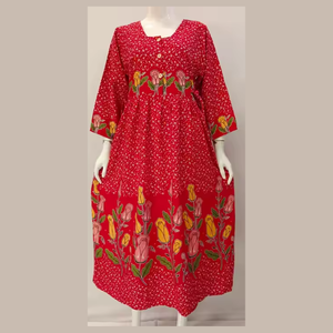 Robe d'été pour femmes, longueur genoux, manches longues, col rond, tissu en rayonne, motif floral, coupe ample, par Chrysanta - Product Image 2