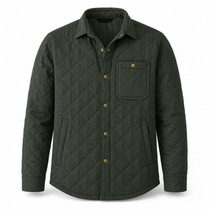 Custom <b>Mens</b> Quilted <b>Shirt</b> Jacket Lightweight <b>Padded</b> Snap Button Outdoor Casual Coat OEM ODM Private Label Wholesale Manufacturer - Product Image 1