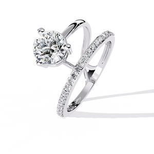 Bague de fiançailles en platine avec diamant rond brillant et pierres latérales pavées, certifiée GIA, style classique pour femme - Product Image 2