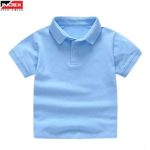 เสื้อโปโลเด็กผู้ชายสีฟ้าอ่อน ผ้าฝ้าย สำหรับชุดนักเรียนประถม แขนสั้น ผ้าถัก - Product Image 1