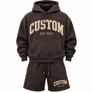 Ensemble sweat-shirt et short pour homme, qualité supérieure, personnalisé, logo brodé, tissu French Terry, style décontracté, automne. - Product Image 1