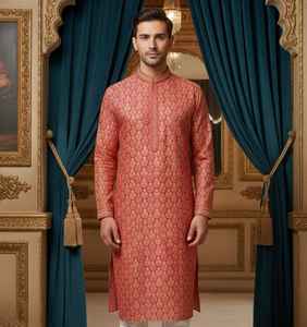 Kurta indien pour homme avec Pintex et imprimé – Tenue traditionnelle pour festivals et mariages - Product Image 1