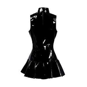 Vestidos de Cuero Negros sin Mangas al por Mayor para Damas, Vestido Sexy con Cierre para Club, Ropa de Cuero para Mujer - Product Image 6