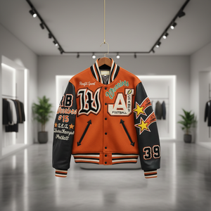 Chaqueta Varsity Personalizada RexFit Sport para Hombre, Chaqueta Bomber de Béisbol con Mangas de Cuero, Logotipo Bordado, Ropa Urbana OEM - Product Image 1