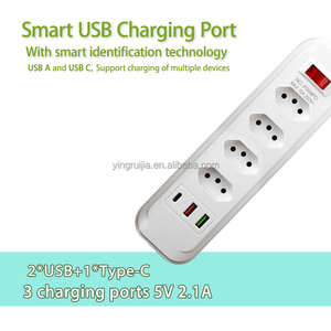 Fabrika toptan 4 yollu brezilya güç şeridi, USB A + USB C şarj cihazı ile 4 çıkışları, aşırı yük koruması ile uzatma güç soketi - Product Image 5