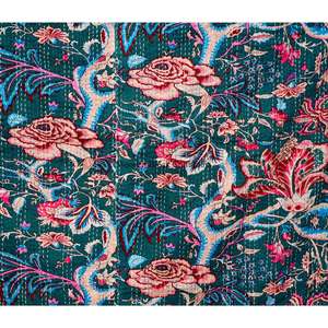 Colcha Kantha de Algodón 100% Orgánico, Hecha a Mano en Rajasthan, Estampada, Reversible, Vintage, Ecológica, para Todas las Estaciones, Tamaño Doble - Product Image 2