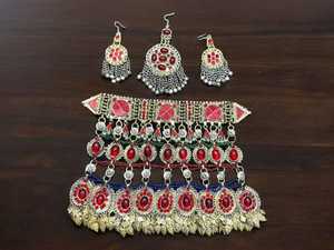 Parures de bijoux de mariage style afghan, collier et boucles d'oreilles faits à la main pour mariées, look tendance pour les fêtes - Product Image 2