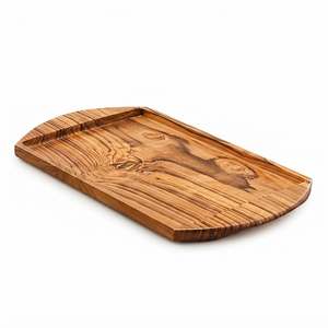 Plateau de service artisanal en bois d'olivier, plateau en bois à bords naturels, plateau de service pour le petit-déjeuner, le café, le thé, la nourriture, décoration pour restaurant et maison - Product Image 1