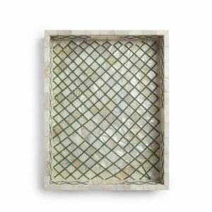 Plateau de service rond en nacre incrustée, mosaïque géométrique en résine noire et blanche, pour hôtel et décoration intérieure, plateau de table basse - Product Image 6