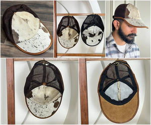 Precio de fábrica 2026 Gorra trucker de cuero genuino con pelo de vaca, estilo western, ajustable, malla, marrón, rústica, vaquera, a la moda - Product Image 3