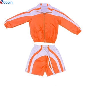 Comfortable Men's Orange White Color Blocking Sporty Tracksuit <b>Set</b> Stand Collar Zipper Jacket Shorts Breathable <b>Knitted</b> - Product Image 6