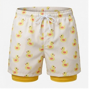 Short de bain pour homme à imprimé canard de dessin animé, séchage rapide, avec cordon de serrage, coupe classique, 100 % polyester, vêtements de plage - Product Image 1