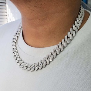 Luxury White Gold Cuban Link <b>Chain</b> Fully <b>Iced</b> <b>Out</b> VVS Studded Moissanite Round Cut Diamond Tester for Wedding - Product Image 1