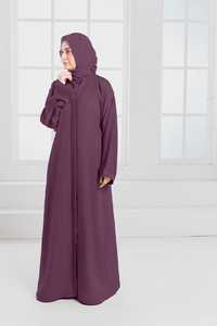 Elegant <b>Purple</b> <b>Plus</b> <b>Size</b> Abaya Women Long Sleeve Floor Length Modest Islamic <b>Dress</b> Solid Color Loose Fit Breathable Quick Dry - Product Image 2