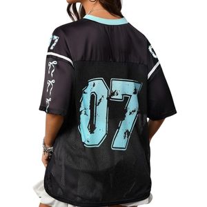 Distressed Graphic Sublimation American Football Jersey V-Neck Contrast Trim Mesh Fabric Streetwear Oversized Hip Hop Shirts - Product Image 2