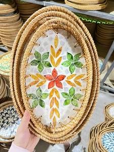 Bandeja de Ratán con Madreperla Hecha a Mano en Vietnam para Presentación Decorativa, Almacenamiento y Uso en Mesa - Product Image 6