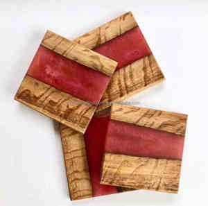 Posavasos de resina cuadrados al por mayor de alta calidad, nuevo diseño, posavasos de madera y resina en azul marrón para restaurante, oficina y uso en fiestas - Product Image 5