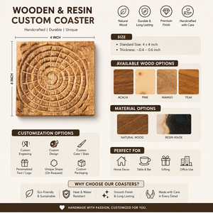 Juego de Posavasos y Alfombrillas Cuadrados de Madera Tallada, Hechos a Mano, de Alta Calidad y Duraderos, para Decoración de Mesa de Comedor, Cocina o Bar - Product Image 3
