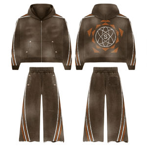 Survêtements imprimés délavés à l'acide effet soleil, avec logo personnalisé, en molleton bouclette 340 g/m² épais, coupe longue, style jogging évasé - Product Image 1