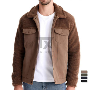 Veste d'hiver en polaire sherpa pour homme avec col montant et logo frontal, couleur unie, fermeture éclair, poches personnalisées d'usine - Product Image 4