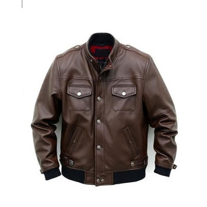 2025 unisexe peau de vache veste en cuir de haute qualité OEM Logo personnalisé col montant saison d'hiver fermeture à glissière Techniques lavées - Product Image 4