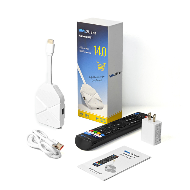 We2USat P6 Mini 4GB/64GB Android for TV Stick Amlogic S905Y4 Android 14.0 BT5.0 WiFi6 4K Streaming Quad Core H.265 Support