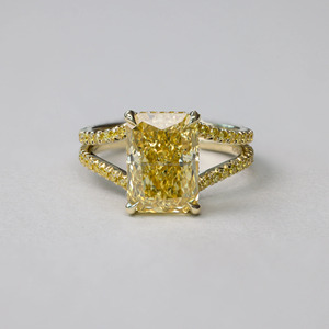 925 Silver Yellow Tone Emerald Cut Moissanite Engagement <b>Ring</b> Pave Setting Prong Luxury Women's Jewelry - Product Image 4