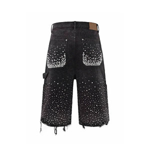 Fully Customized Men Rhinestone Shorts Front <b>Elastic</b> <b>Waist</b> Solid Pattern Breathable Lightweight High Quality Unique Designs - Product Image 2