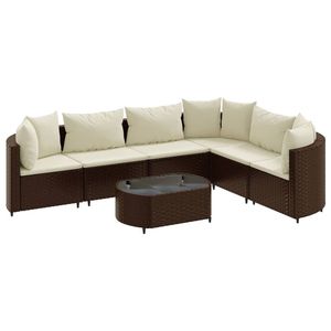 Set di divani da giardino in polyrattan marrone, 7 pezzi con cuscini, mobili da esterno in stile contemporaneo - Product Image 4