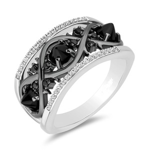 Bague de luxe en argent sterling 925 plaqué or avec sertissage clos, perle d'eau douce et diamants noirs transparents taille brillant – Collection Imperial Jewels - Product Image 1