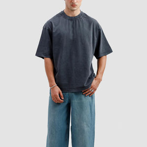 Camisetas de hombre con lavado ácido, tela de mezcla de algodón, corte regular, material transpirable, manga corta, camiseta informal para uso diario. - Product Image 4