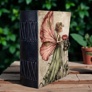 Fairy Leather Journal Handmade Deckle Edge Notebook Vintage Storybook Diary Fairycore <b>Book</b> of Shadows Cottagecore Gift - Product Image 2