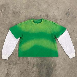 Camiseta Gráfica Térmica de Doble Capa de Alta Calidad, Efecto Desgastado por el Sol, Estilo Vintage, Lavado Ácido, Manga Larga - Product Image 3