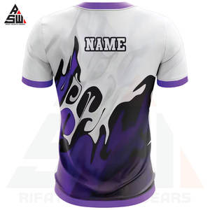Camiseta de Fútbol Personalizada Extra Grande, 100% Poliéster, Impresión Digital, Manga Corta, Logotipo Personalizado Impreso, Color Blanco y Morado - Product Image 4