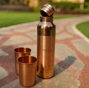Bouteille d'eau en cuivre pur en gros, finition brillante, design bicolore, bienfaits ayurvédiques pour la santé, gourde anti-fuite avec bouchon à vis - Product Image 4