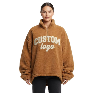 OEM Versity Half Zip Premium Sherpas Women's Hoodies Heavyweight Oversized Stand Collar Custom Embroidered Loose Fit Jackket - Product Image 1