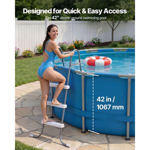 Scaletta a 3 gradini in acciaio a forma di A per piscina, per pareti alte 42 pollici, capacità 300 libbre, gradini per accesso/uscita da spa esterna - Product Image 2