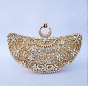 Edgy antique gold leaf-patterned clutch featuring a crystal-eyed <b>skull</b> clasp closure. Cool, available at wholesale prices. - Product Image 6