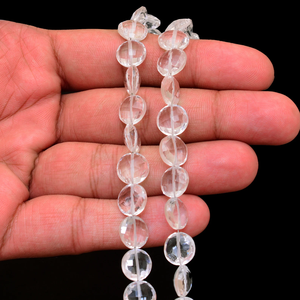 Perles de cristal de quartz AAA+ facettées de 10 mm, perles briolette en forme de pièce de monnaie, cristal de quartz naturel transparent, pierres semi-précieuses, perles fantaisie pour bijoux - Product Image 2