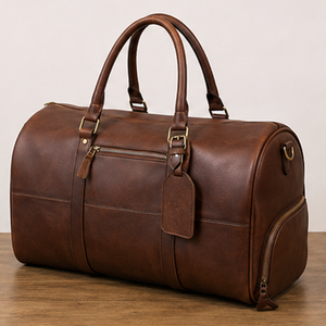 Premium Black & Brown Genuine <b>Leather</b> <b>Duffle</b> <b>Bag</b> for Men Large Capacity Eco-Friendly Water Resistant Travel Weekender <b>Bag</b> - Product Image 5
