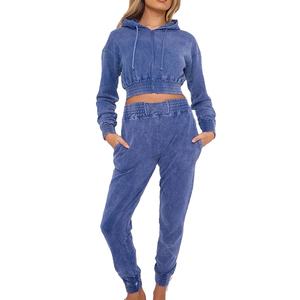 Ensemble 2 pièces survêtement décontracté délavé à l'acide pour femme, confortable, avec logo personnalisé, vente en gros 2026 - Product Image 3