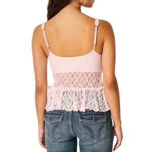 Débardeur en dentelle pour femmes Bretelles spaghetti Cami Col en V Ourlet à volants Top décontracté léger d'été - Product Image 5