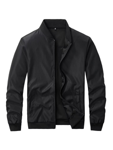Veste coupe-vent en polyester à manches longues noire pour homme, style automne, vêtements pour adultes - Product Image 2