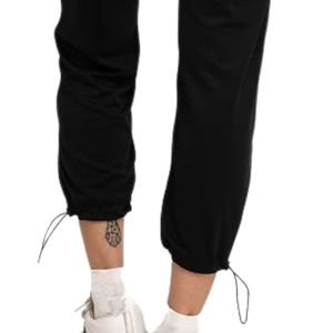 Women's Black <b>Jogger</b> Pants with Gray Side Panels Elastic Waist Drawstring <b>Cuffed</b> Ankles Soft Casual Athletic Track Pants - Product Image 5